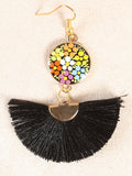 Artisanal Hand Painted Earrings Wood-Silk Thread Black 602177