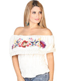 Artisanal Embroidered Blouse 50% Cotton, 50% Polyester Beige 602453