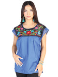 Artisanal Embroidered Blouse 50% Cotton 50% Polyester Royal Blue 602462