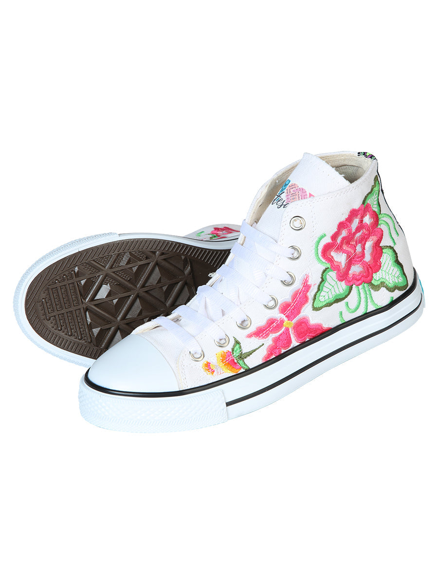 Artisanal Embroidered Sneakers Textile Canvas White 602781 — view 2