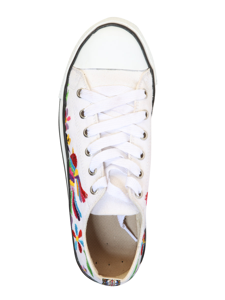 Artisanal Embroidered Sneakers Textile Canvas White 602782 — view 3