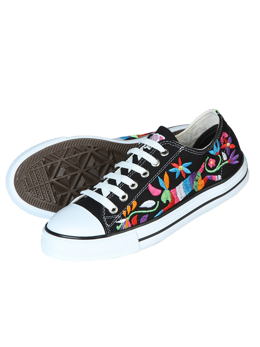 Artisanal Embroidered Sneakers Textile Canvas Black 602783 — view 2