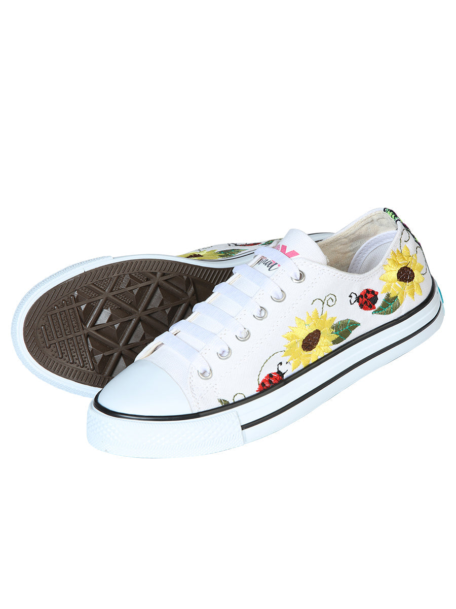 Artisanal Embroidered Sneakers Textile Canvas White 602786 — view 2