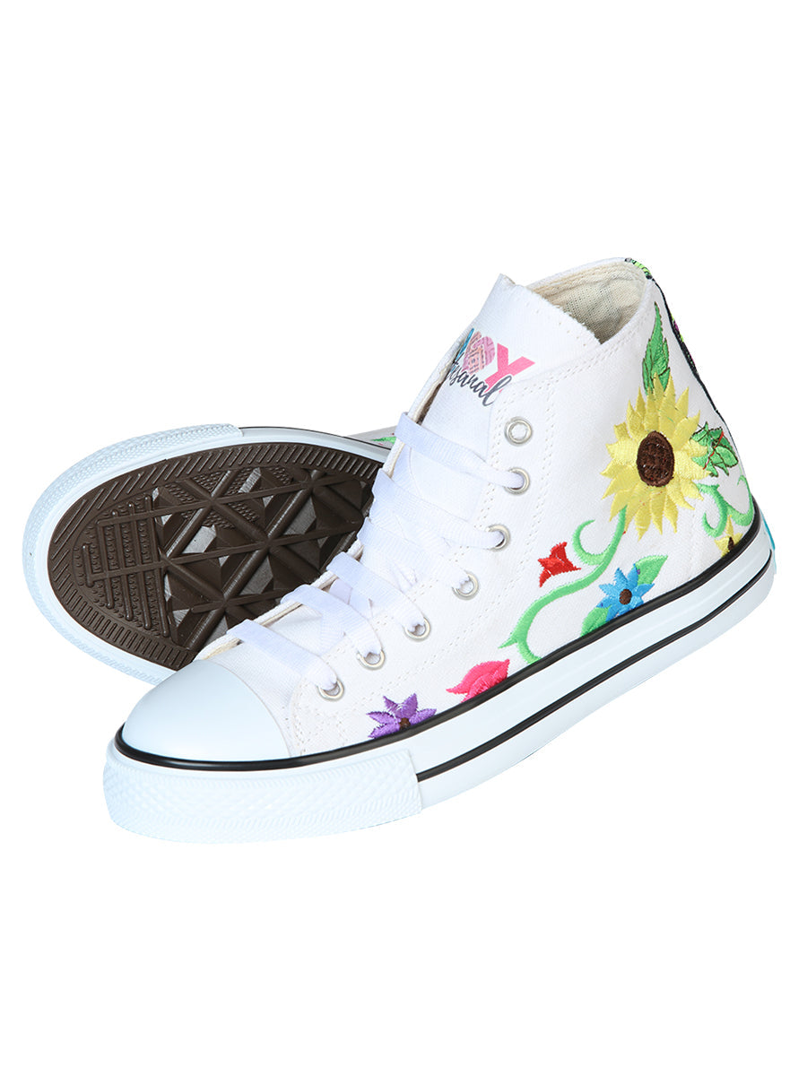Artisanal Embroidered Sneakers Textile Canvas White 602787 — view 3
