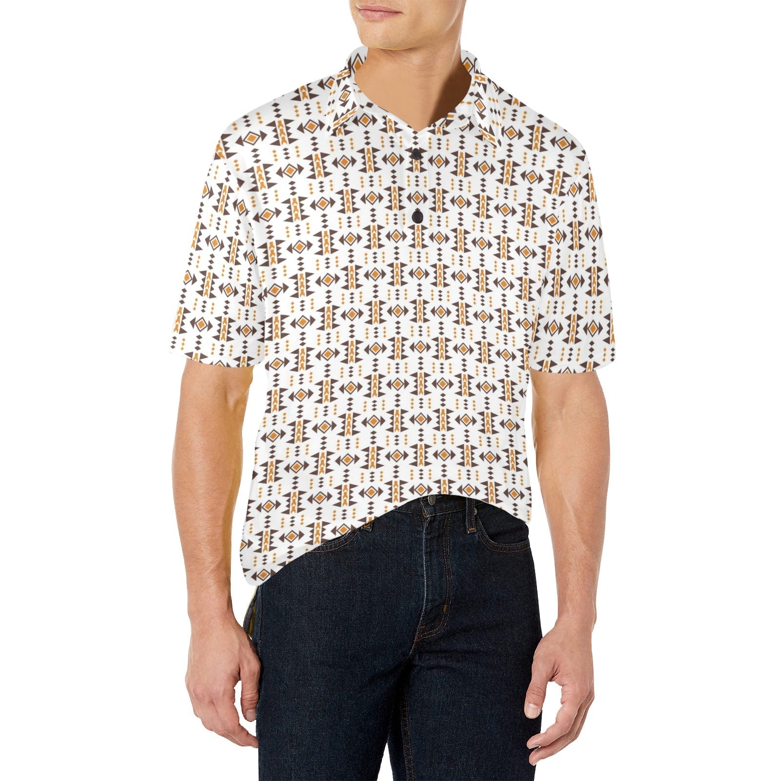 Baha Ranch White Aztec Men's Polo Style Shirt by Baha Ranch Western Wear - product image 3