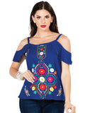 Artisanal Embroidered Blouse 100% Cotton Blue 603069