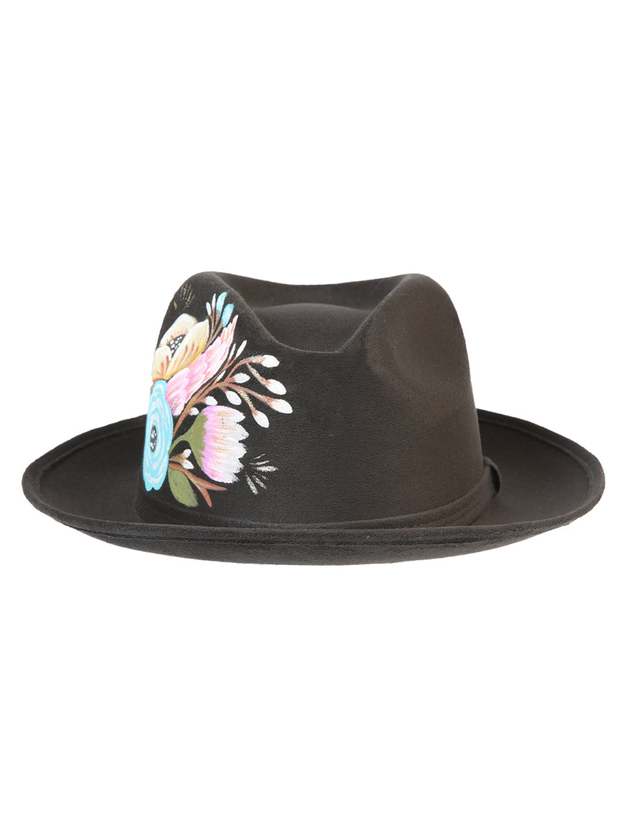 Artisanal Hand Painted Hat Suede Black 603820 — view 2