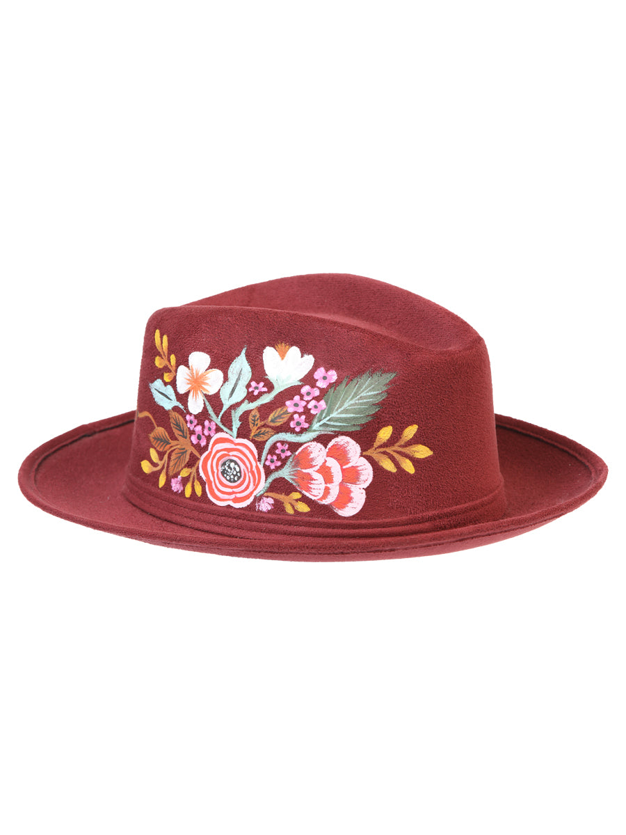 Artisanal Hand Painted Hat Suede Wine 603821 — view 3