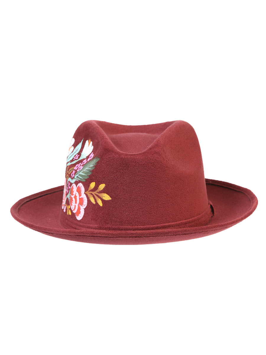 Artisanal Hand Painted Hat Suede Wine 603821 — view 4
