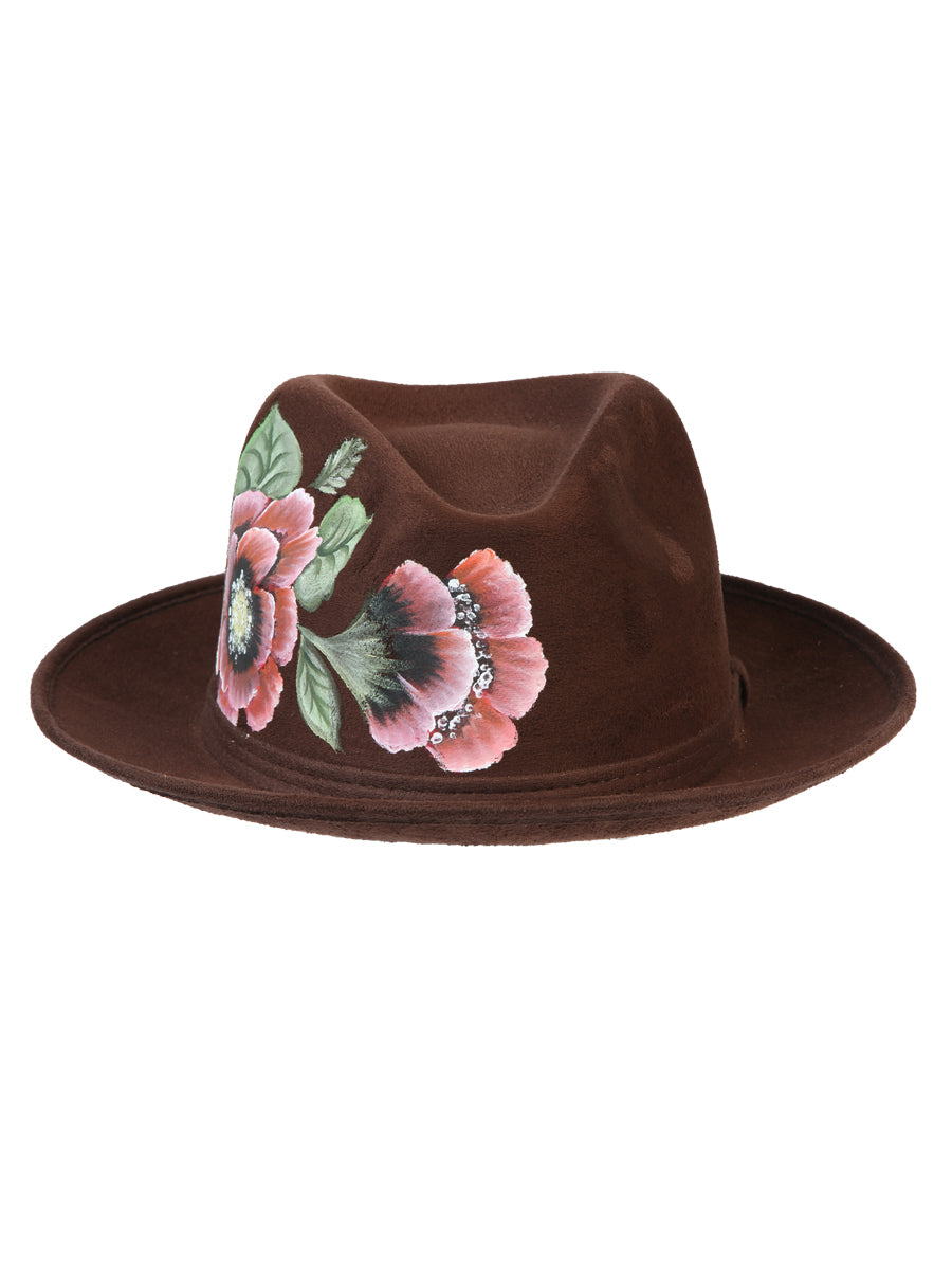 Artisanal Hand Painted Hat Suede Brown 603822 — view 3