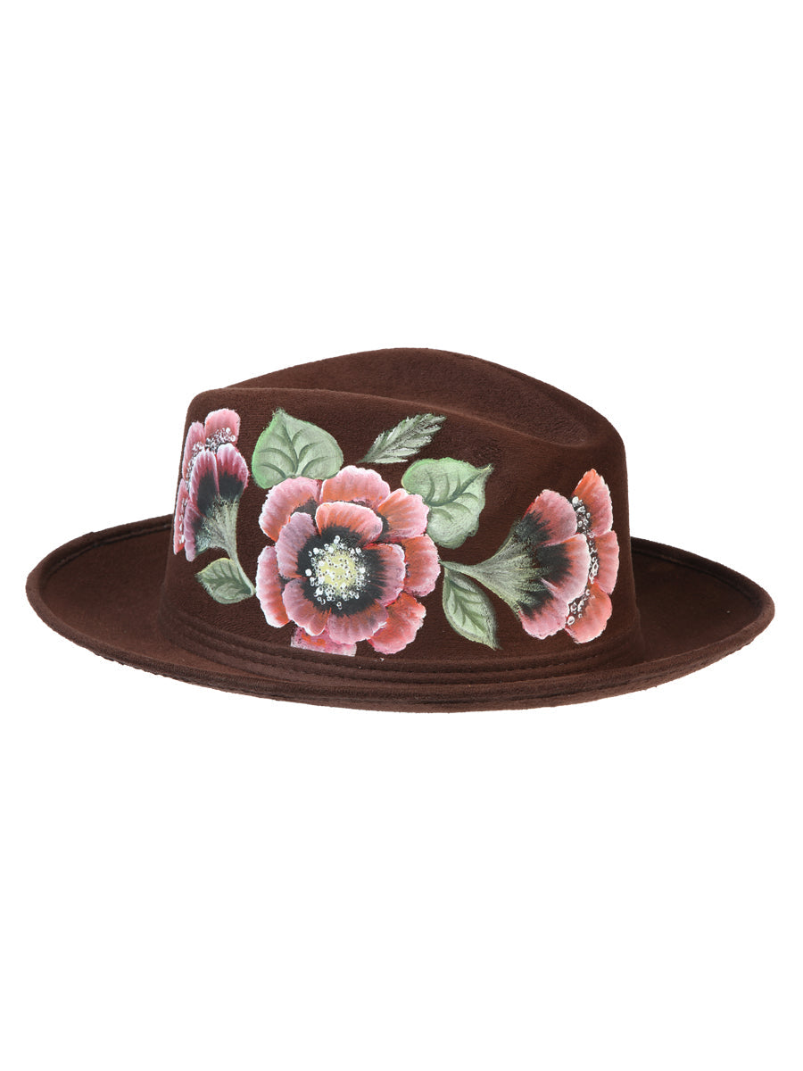 Artisanal Hand Painted Hat Suede Brown 603822 — view 6