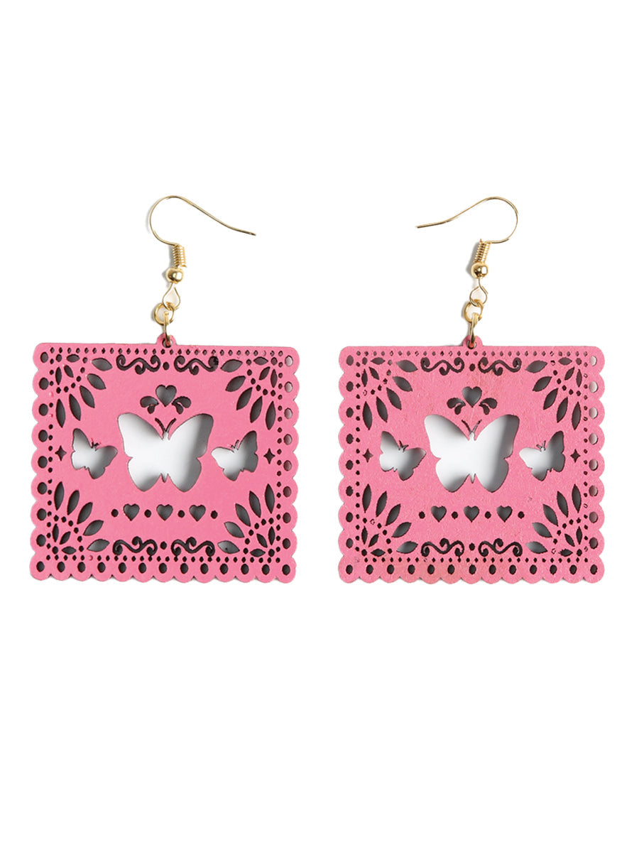 Artisanal Handmade Earrings Wood Pink 603946