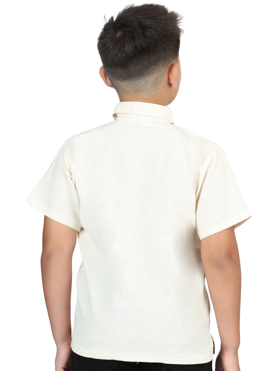 Artisanal Embroidered Shirt 100% Cotton Beige 603979 — view 2
