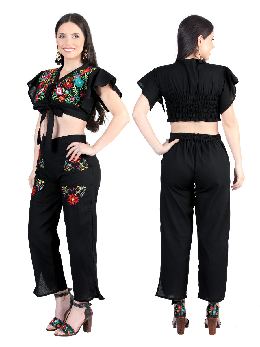 Artisanal Embroidered Set 100% Cotton Black 603996 — view 2