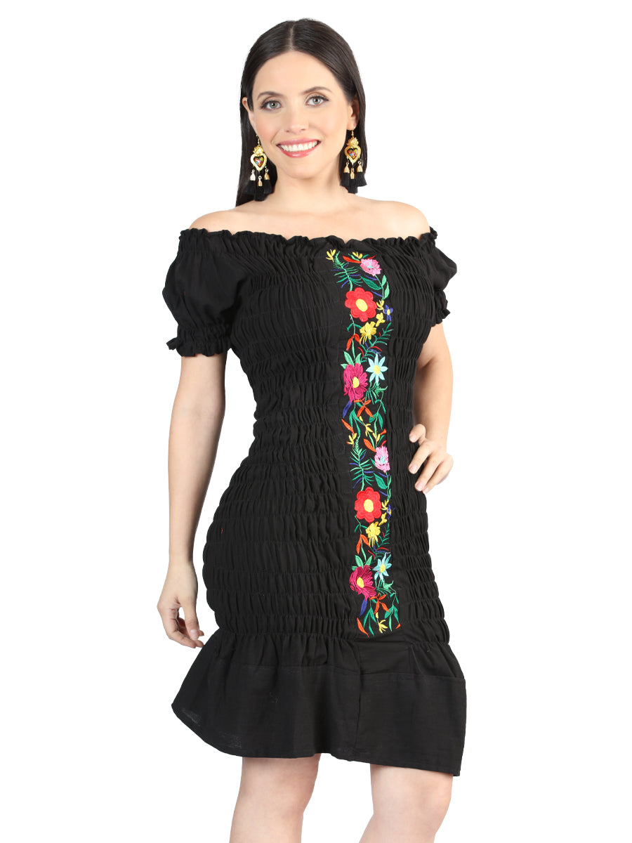 Artisanal Embroidered Dress 100% Cotton Black 604007 — view 2