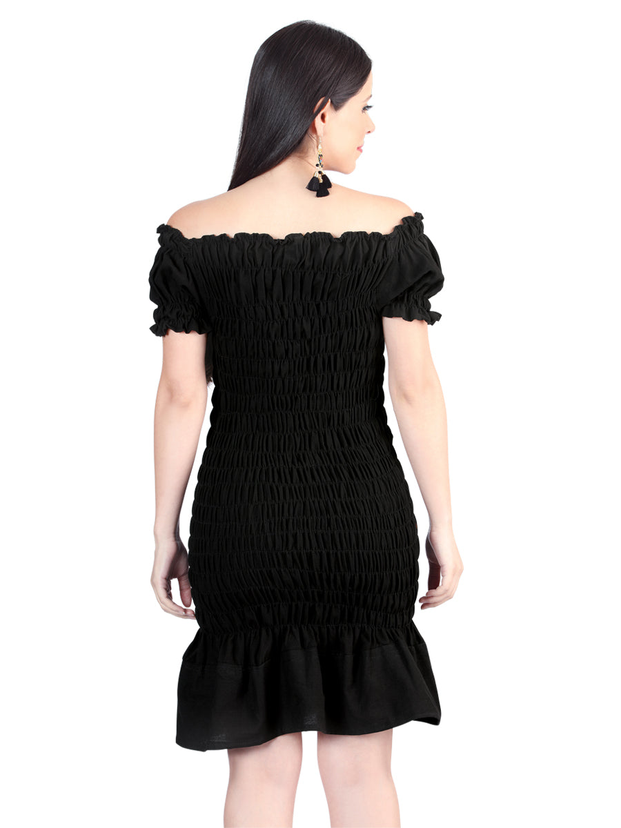 Artisanal Embroidered Dress 100% Cotton Black 604007 — view 4