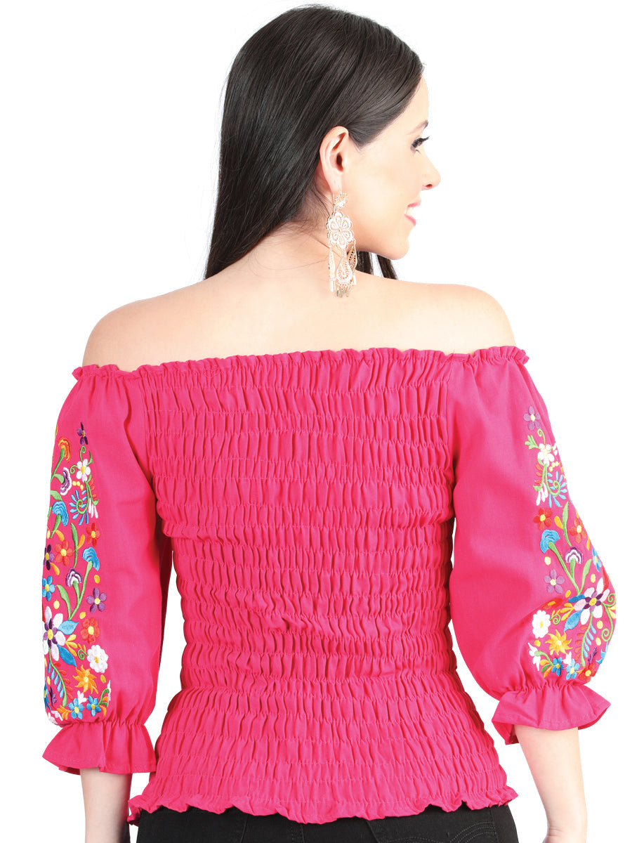 Artisanal Embroidered Blouse 100% Cotton Fuchsia 604011 — view 2