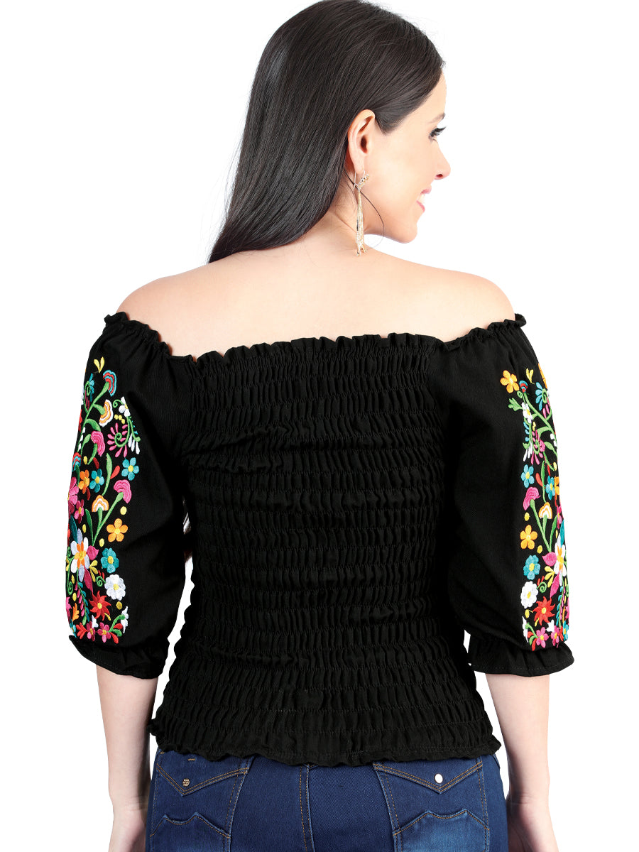 Artisanal Embroidered Blouse 100% Cotton Black 604012 — view 2