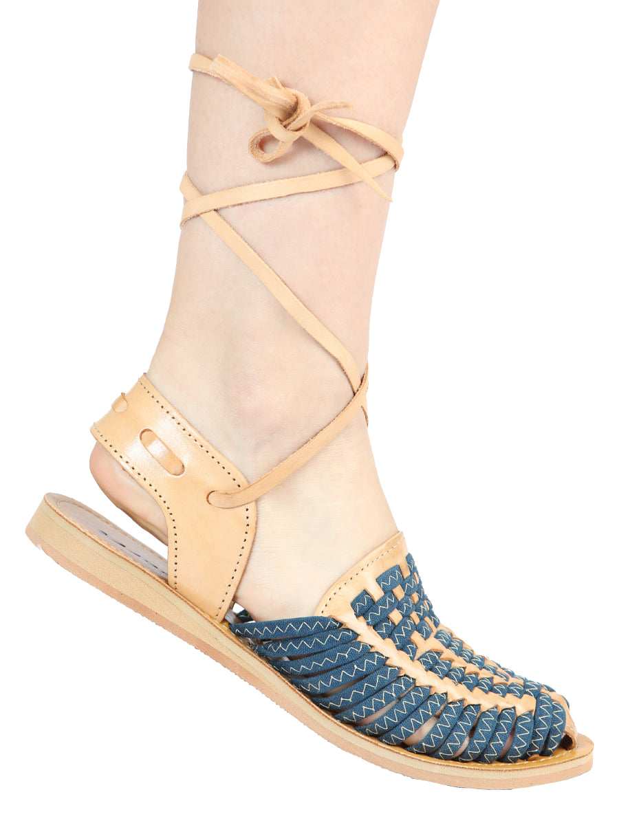 Mexican Artisanal Sandals Leather Tan/Blue 604019 — view 2