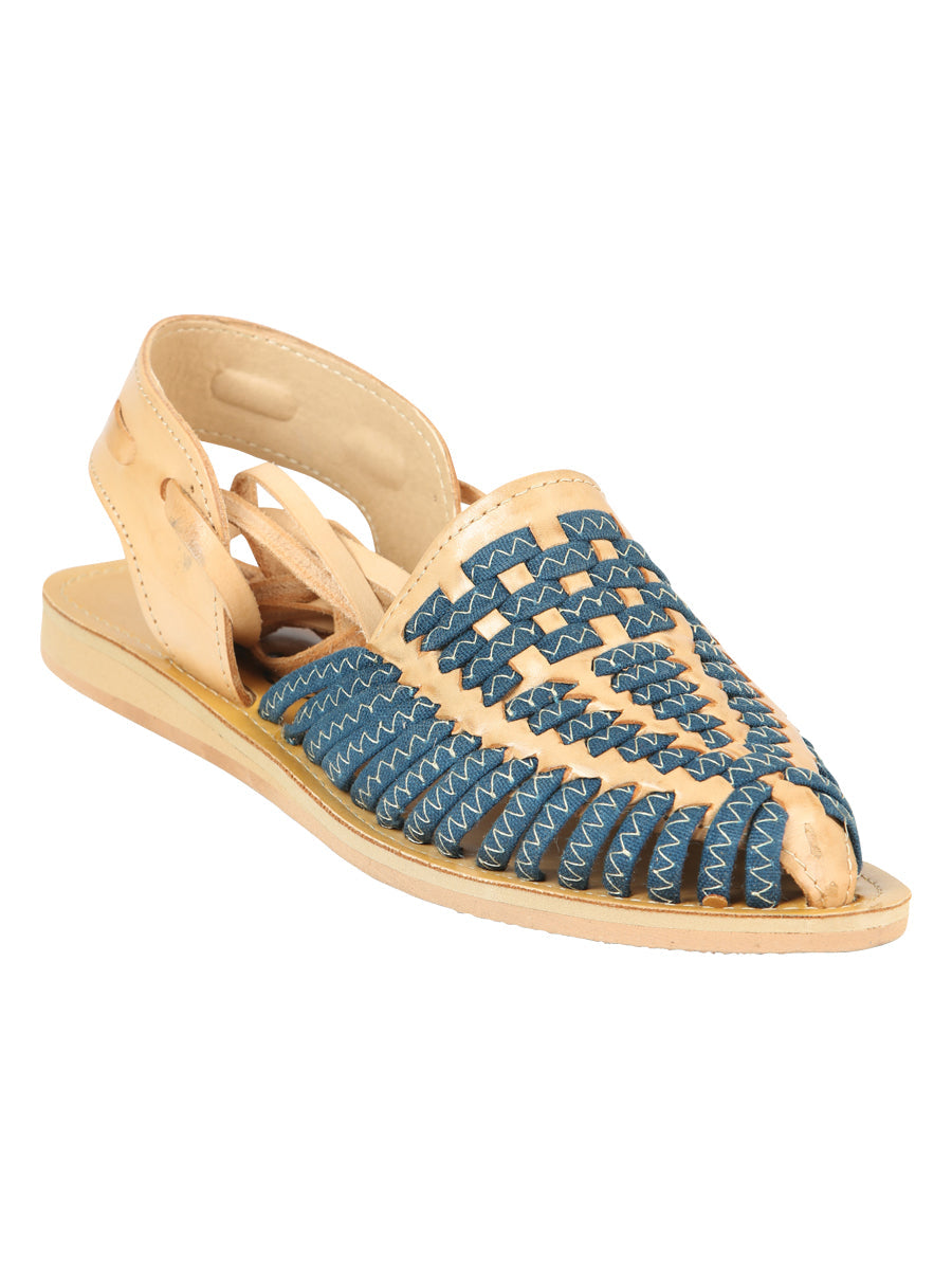 Mexican Artisanal Sandals Leather Tan/Blue 604019 — view 3