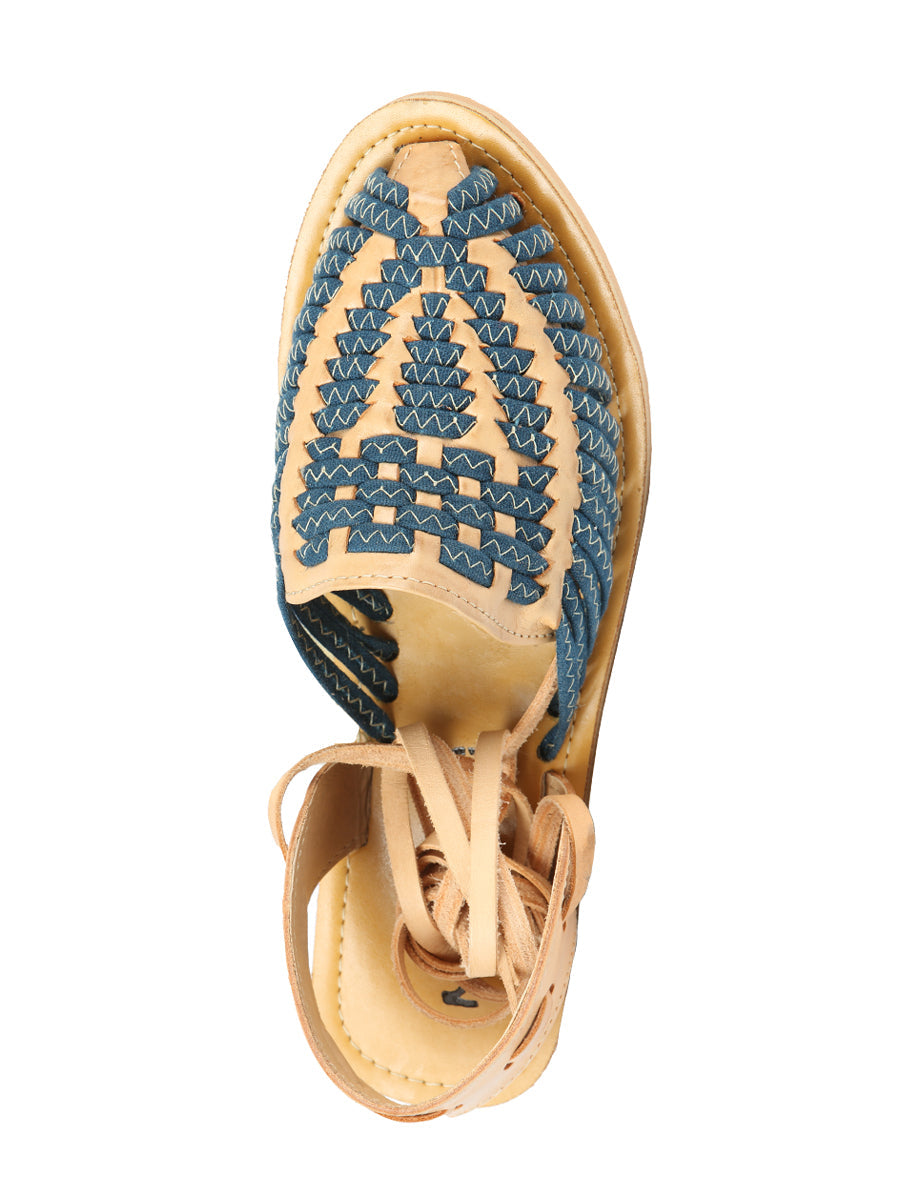 Mexican Artisanal Sandals Leather Tan/Blue 604019 — view 4