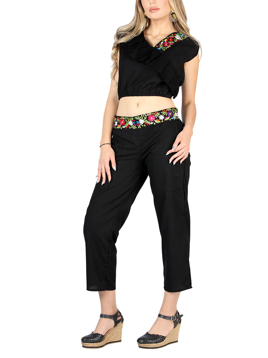 Artisanal Embroidered Set 100% Cotton Black 604048 — view 2
