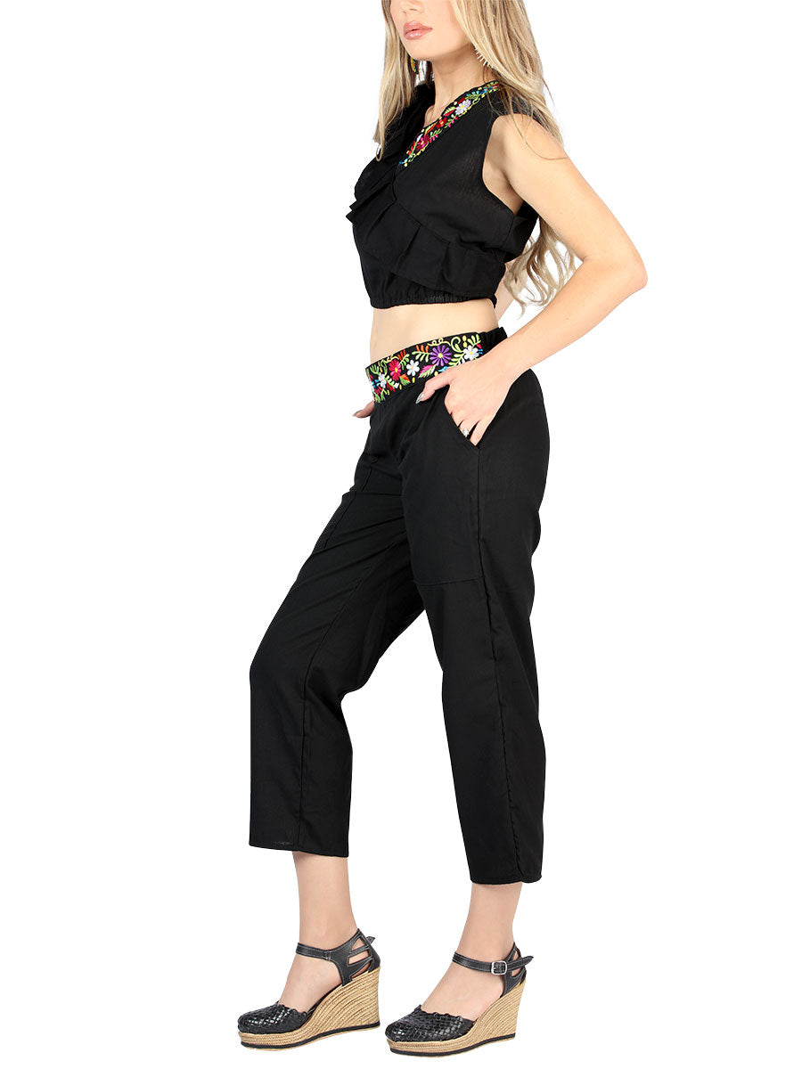 Artisanal Embroidered Set 100% Cotton Black 604048 — view 3