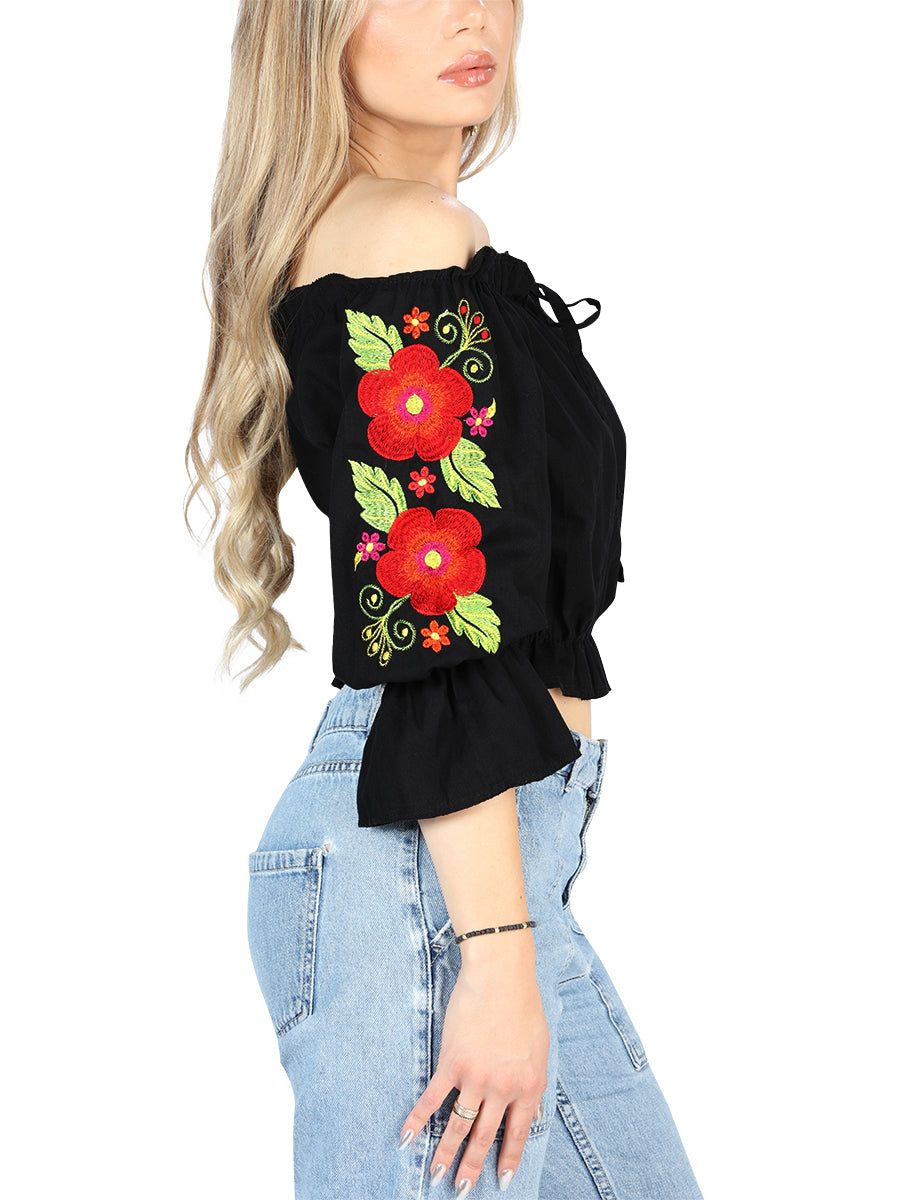Artisanal Embroidered Blouse 100% Cotton Black 604050 — view 2
