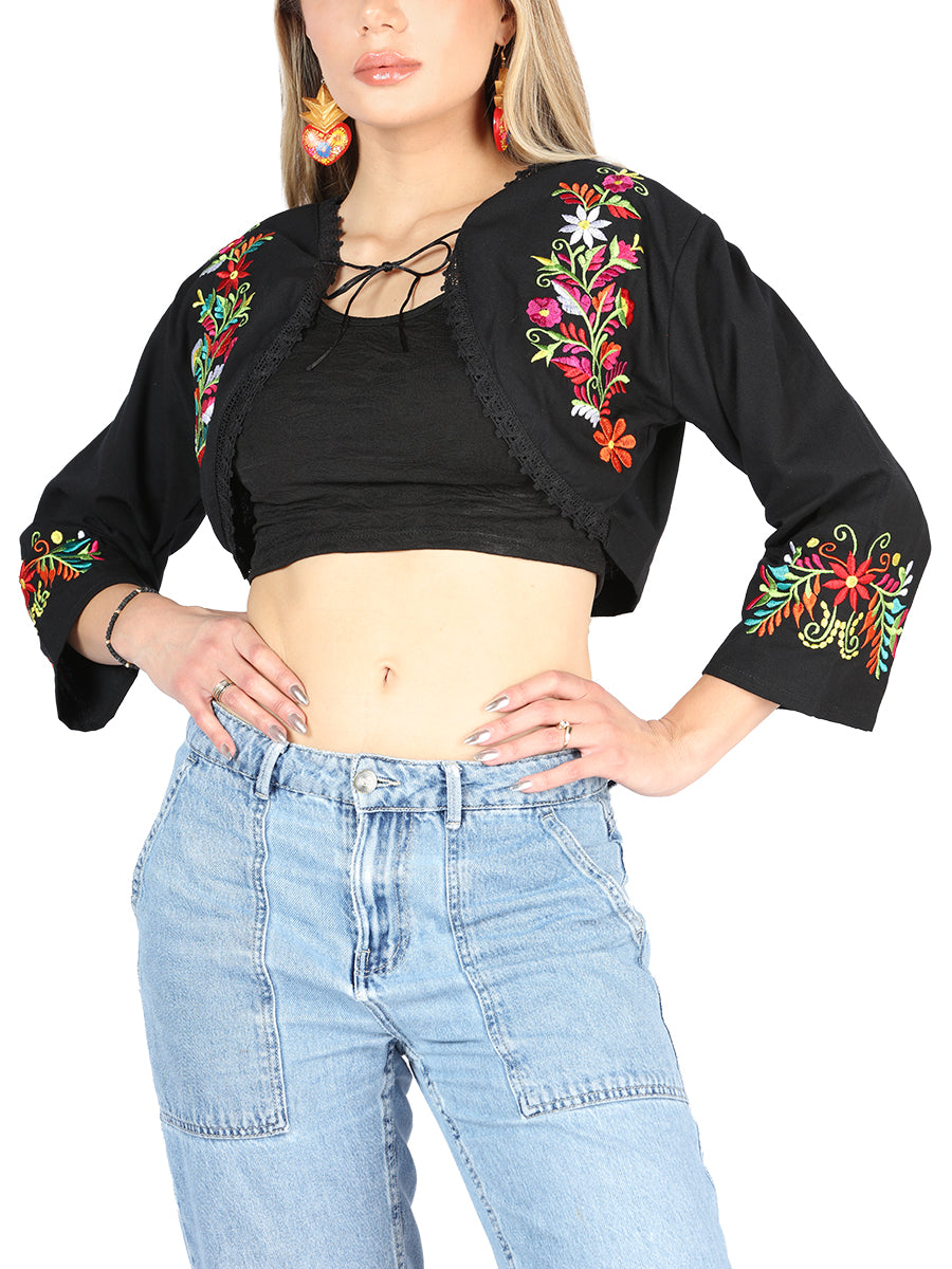 Artisanal Embroidered Torera 100% Cotton Black 604052 — view 2