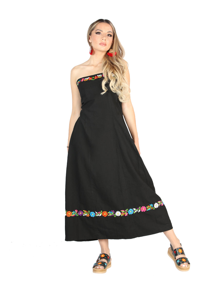 Artisanal Embroidered Dress 100% Cotton Black 604053 — view 2