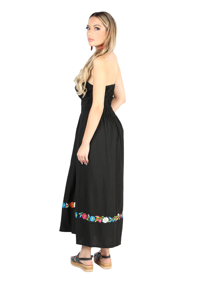Artisanal Embroidered Dress 100% Cotton Black 604053 — view 3