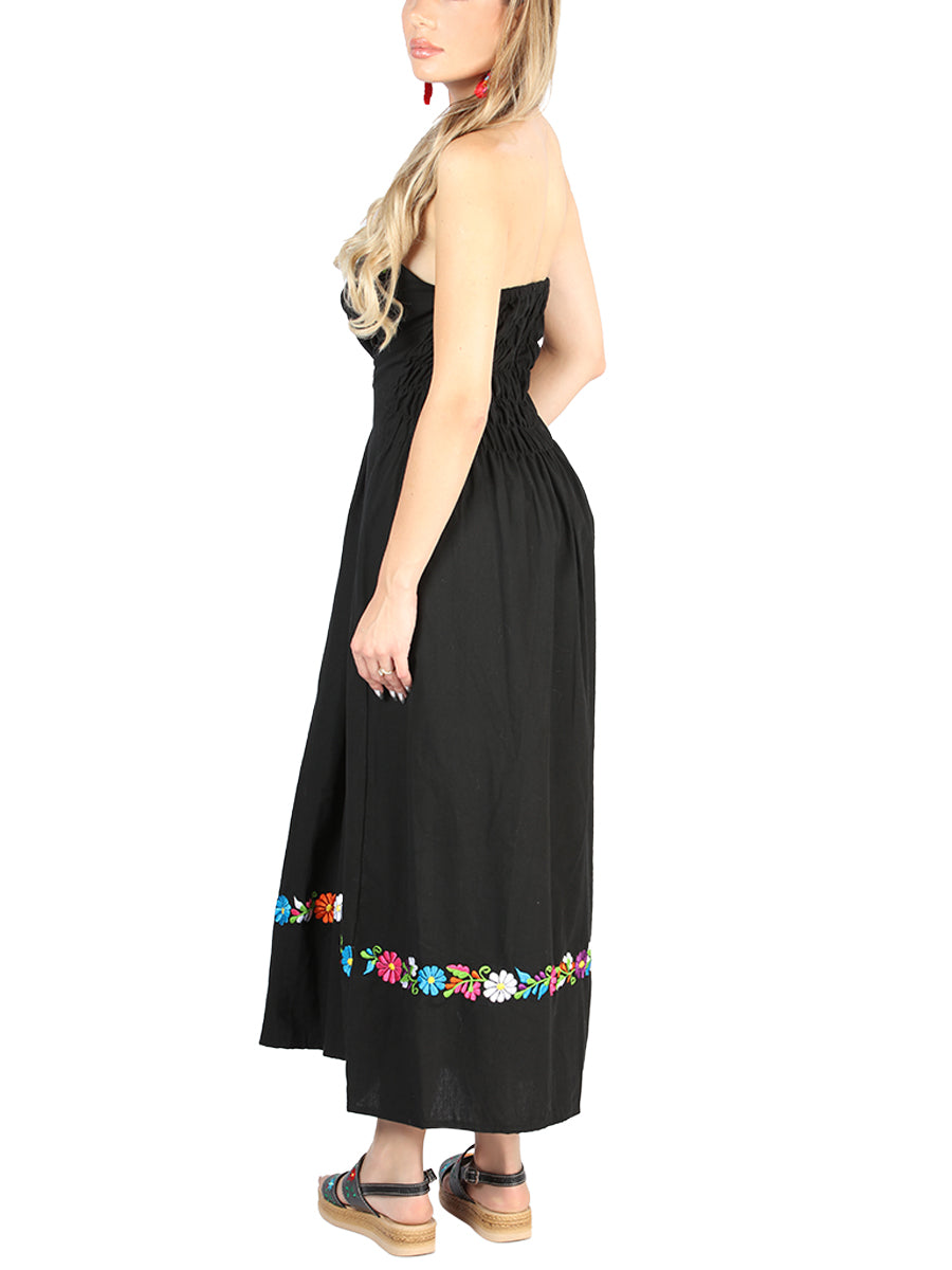 Artisanal Embroidered Dress 100% Cotton Black 604053 — view 6