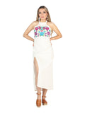 Artisanal Embroidered Dress 100% Cotton Beige 604057