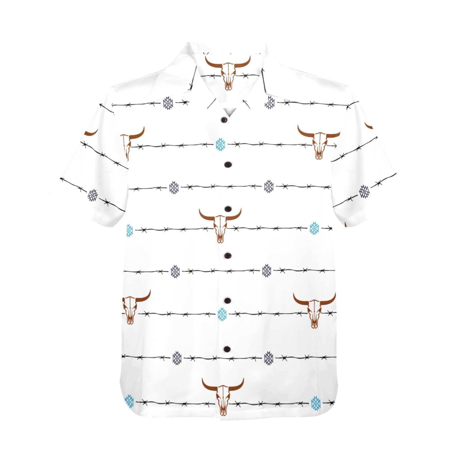 Baha Ranch White Bullhead Aztec Hawaiian Shirt Made in America by Baha Ranch Western Wear - product image 3