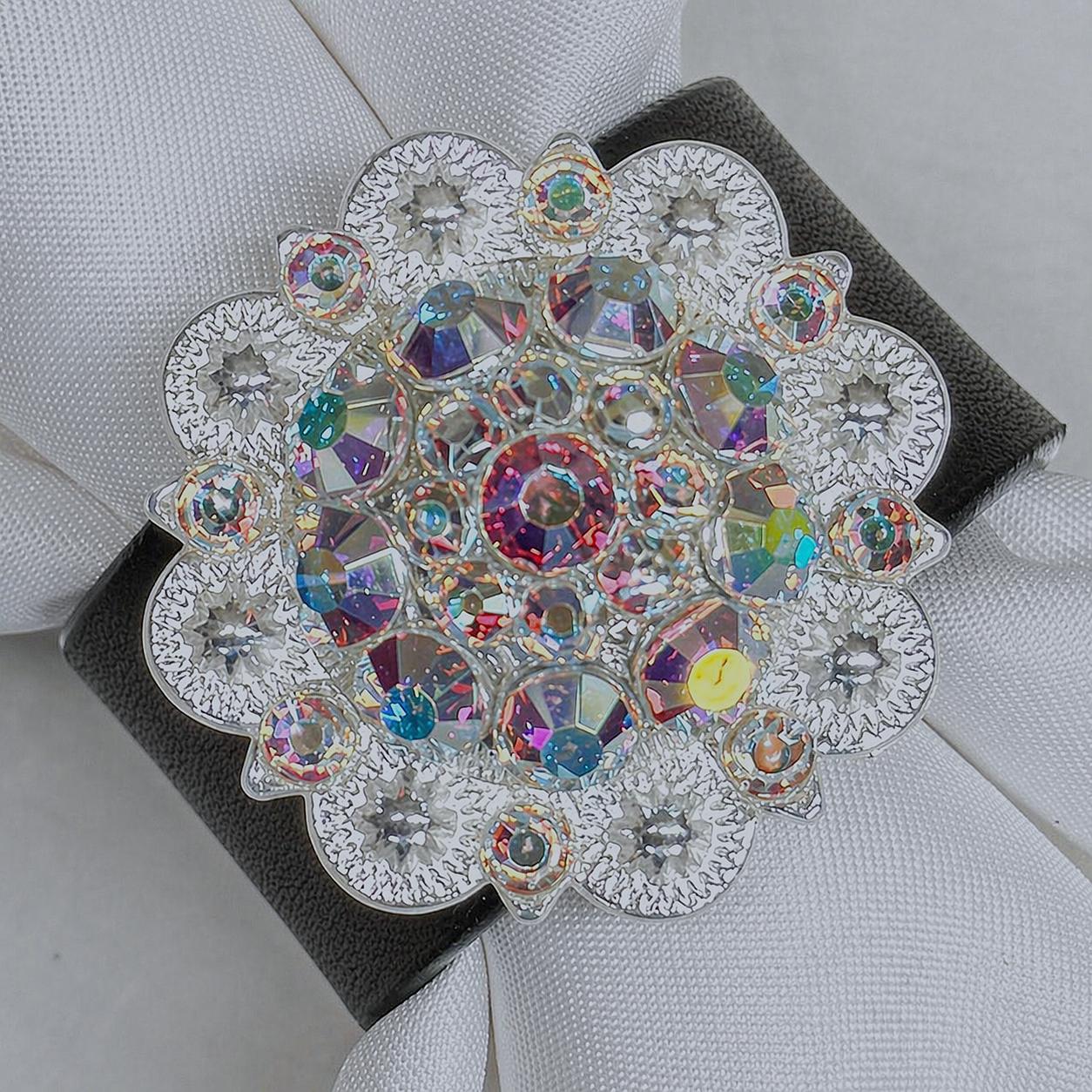 Bright Silver AB Crystal Concho Napkin Ring #CNR104 — view 2