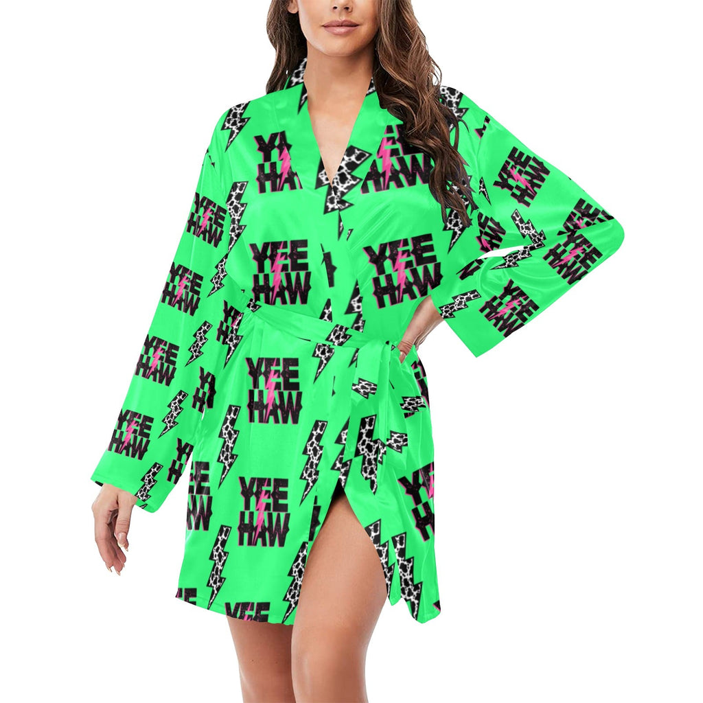 Baha Ranch Neon Yeehaw Women's Belted Satin Feel Dressing Lounge Robe by Baha Ranch Western Wear