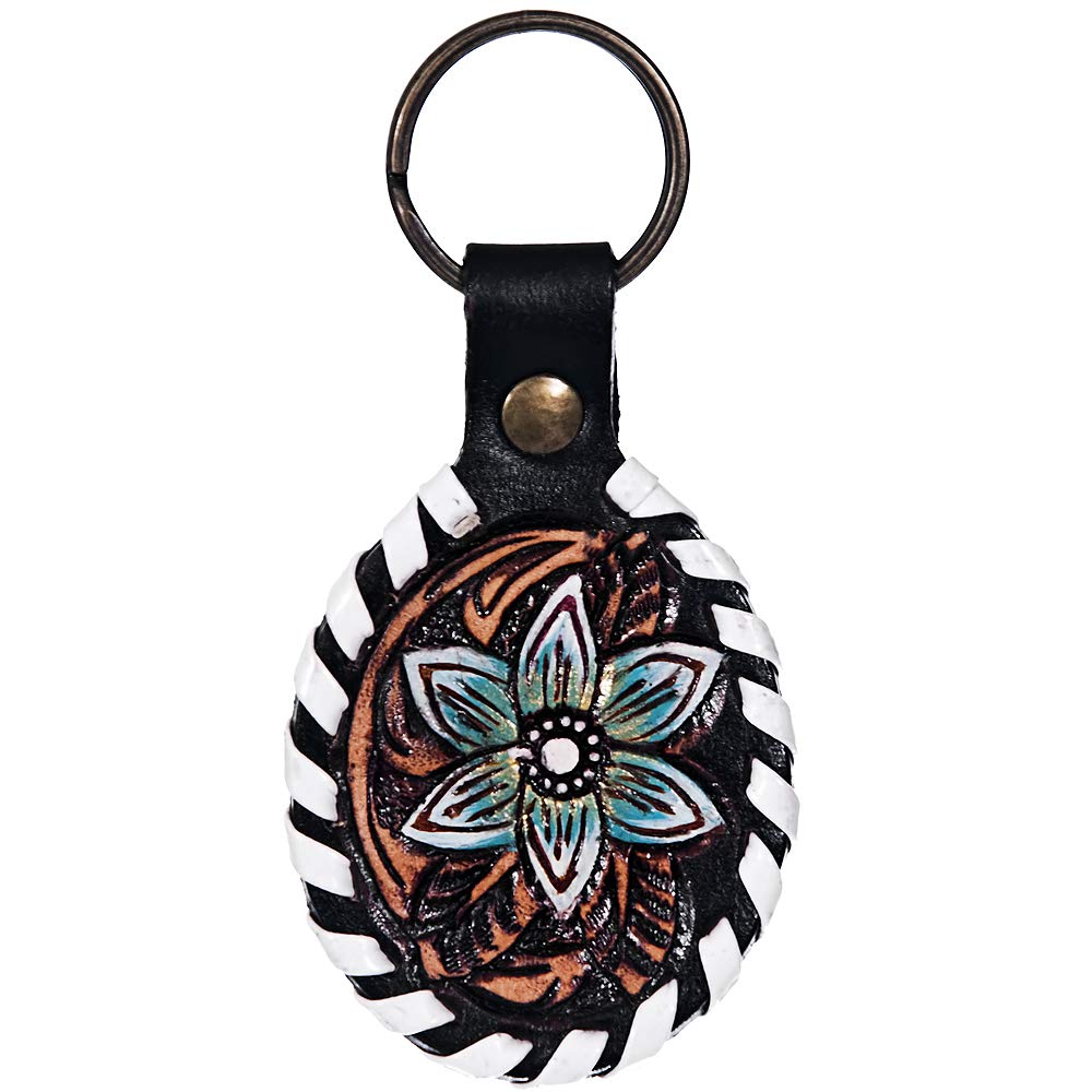 Hand Tooled Leather Key Chain Ring Handcraft Handmade Hilason