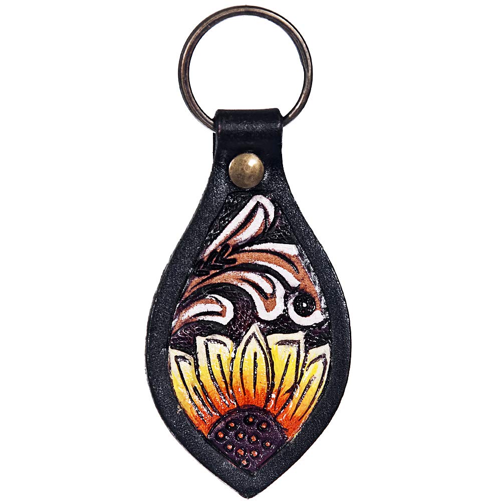 Hand Tooled Leather Key Chain Ring Handcraft Handmade Hilason