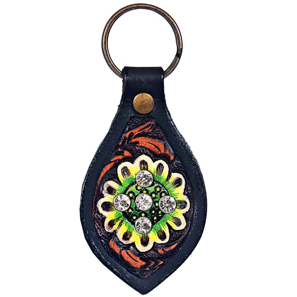 Hand Tooled Leather Key Chain Ring Handcraft Handmade Hilason