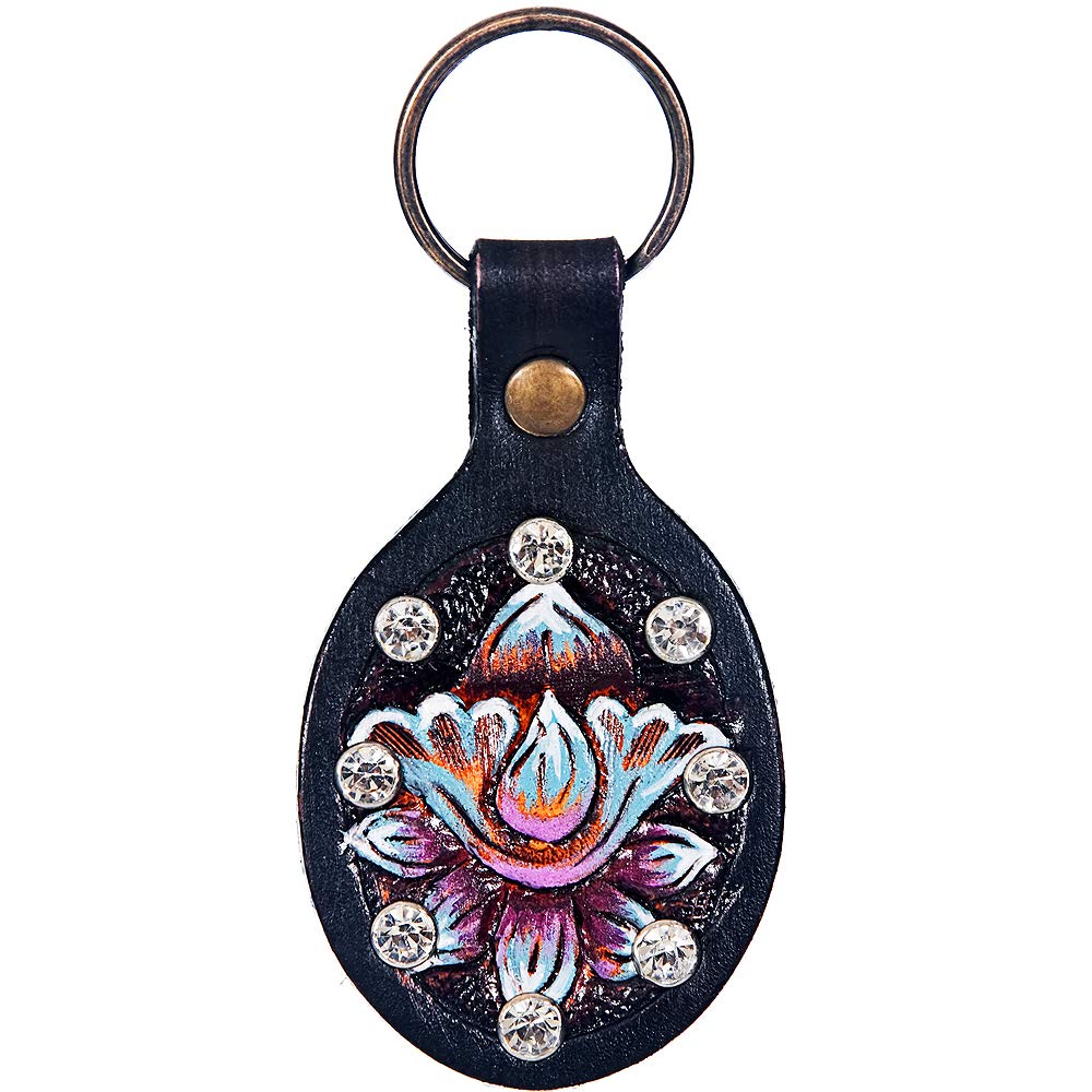 Hand Tooled Leather Key Chain Ring Handcraft Handmade Hilason