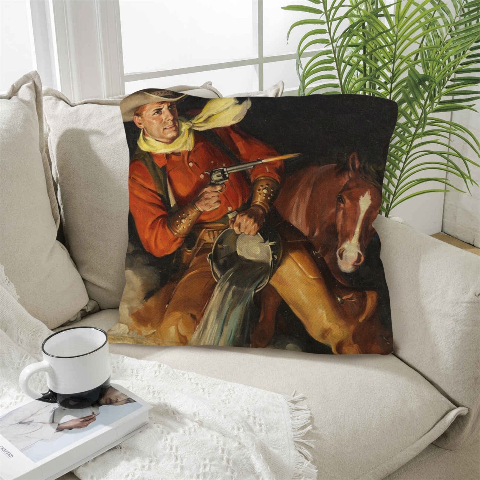Baha Ranch Vintage Cowboy Throw Pillow Case 18x18inch Made in America by Baha Ranch Western Wear
