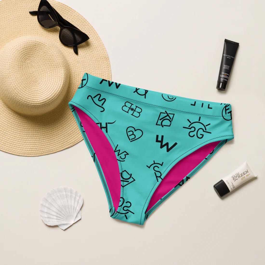 Ready to Ship Yeehaw Turquoise Brands Print Bikini Bottom M by Baha Ranch Western Wear
