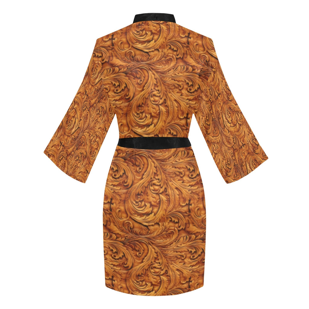 Baha Ranch Tooled Leather Print Women's Lounge Kimono Robe by Baha Ranch Western Wear - product image 4