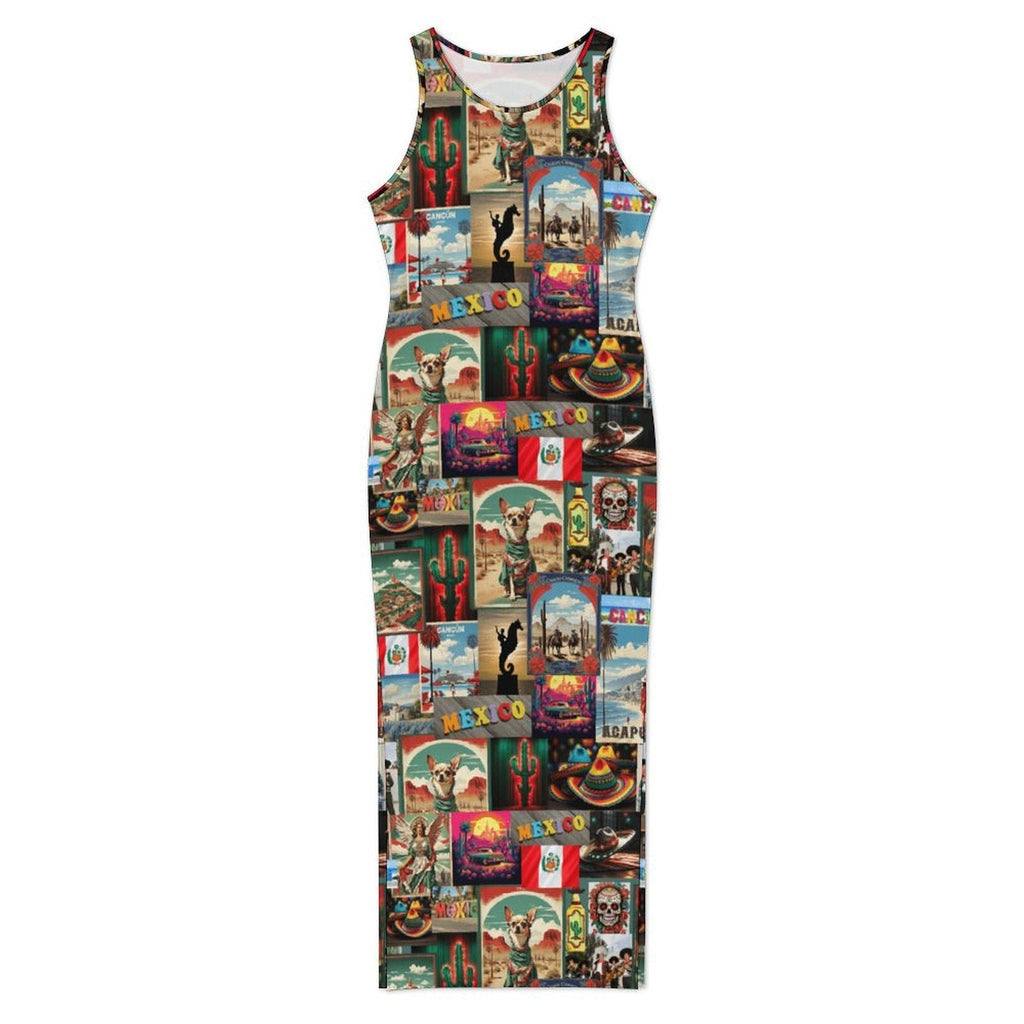 Baha Ranch Colores De Mexico Destination Mexico Sleeveless Bodycon Side Slit Long Dress by Baha Ranch Western Wear -...