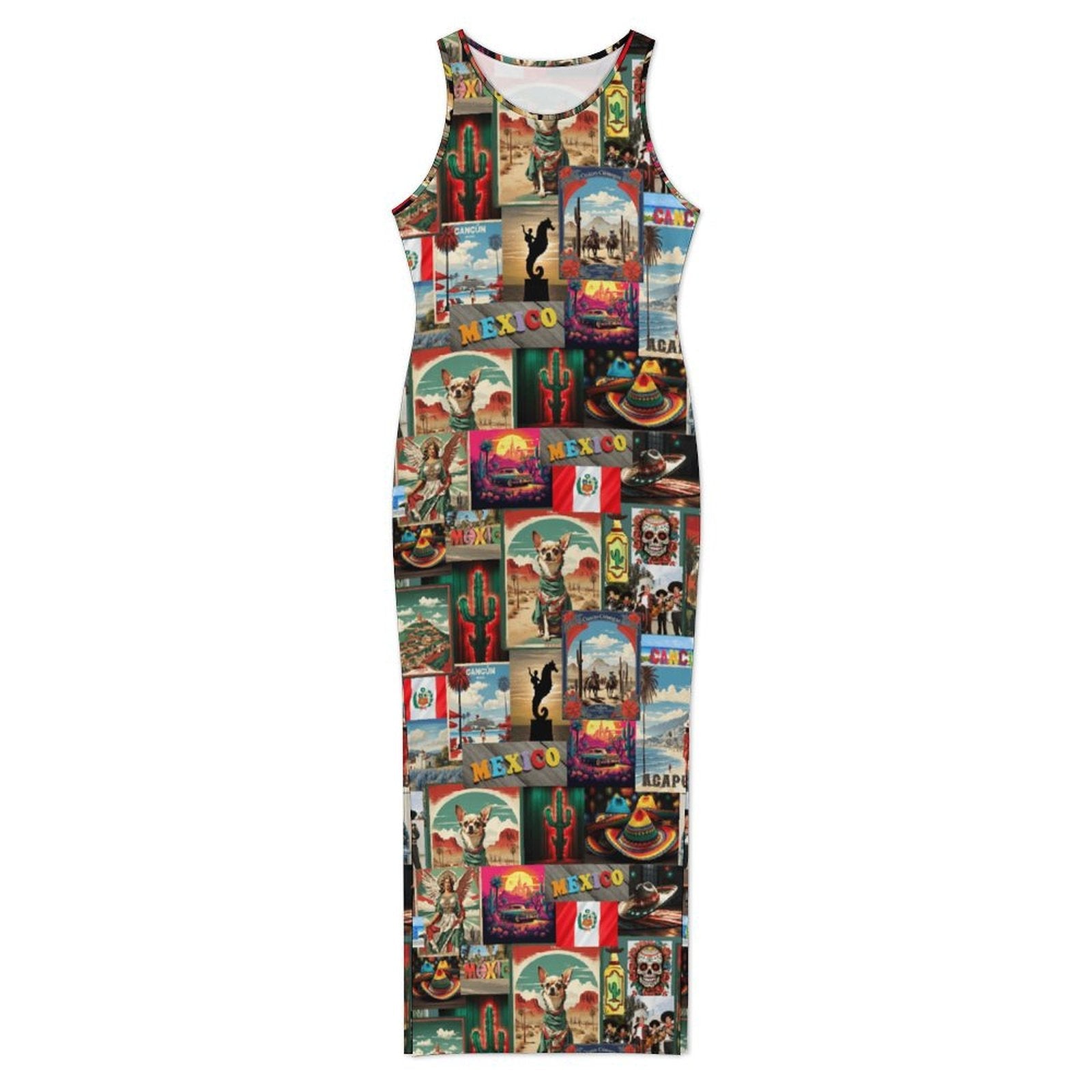 Baha Ranch Colores De Mexico Destination Mexico Sleeveless Bodycon Side Slit Long Dress by Baha Ranch Western Wear -...