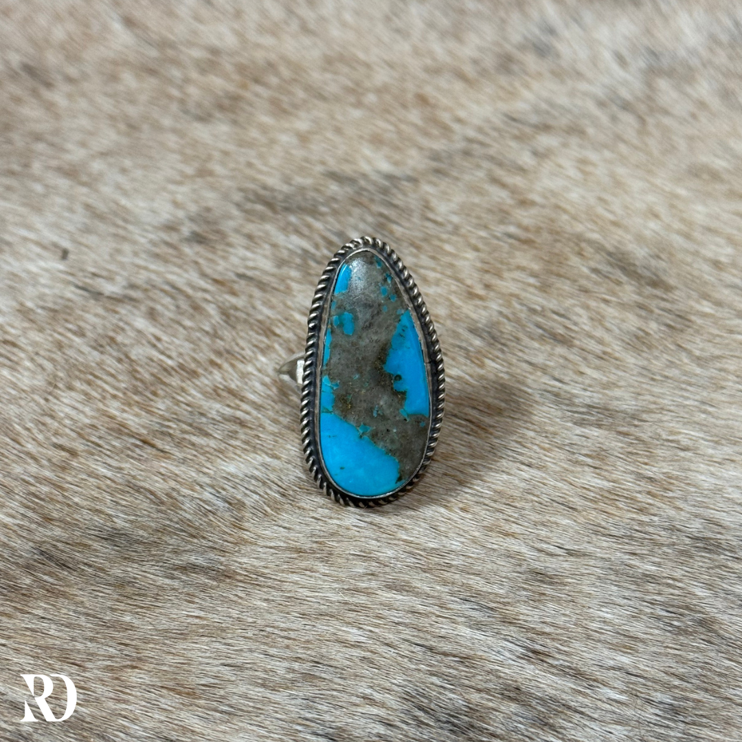 Kingman Turquoise Adjustable Ring By Donovan Nez