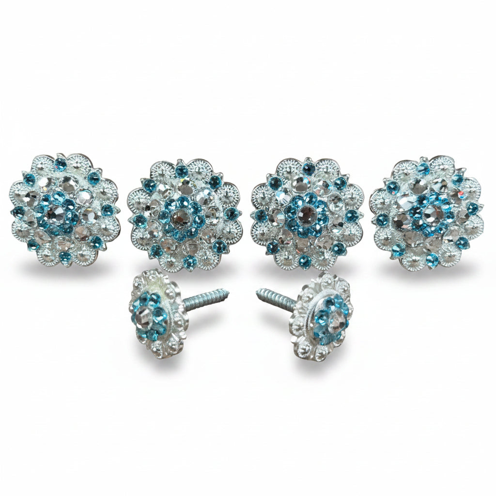Bright Silver Aqua & Clear Saddle Conchos — view 2