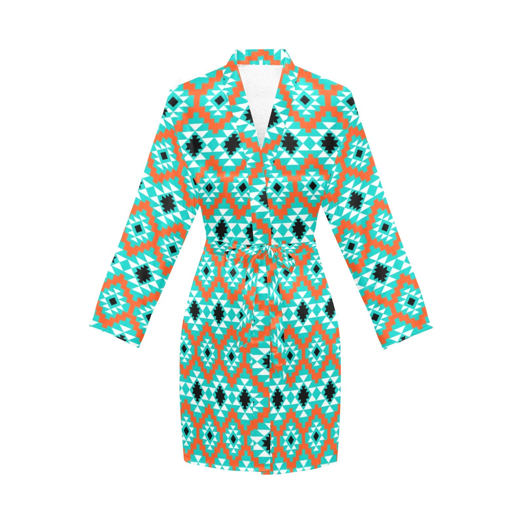 Baha Ranch Aztec Turquoise Orange Women's Belted Satin Feel Dressing Lounge Robe by Baha Ranch Western Wear - product image 3
