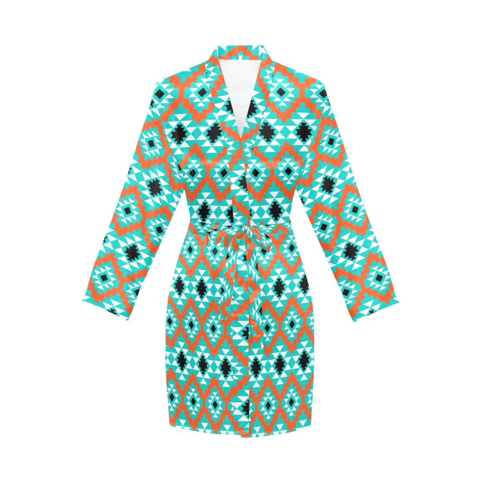 Baha Ranch Aztec Turquoise Orange Women's Belted Satin Feel Dressing Lounge Robe by Baha Ranch Western Wear - product image 3