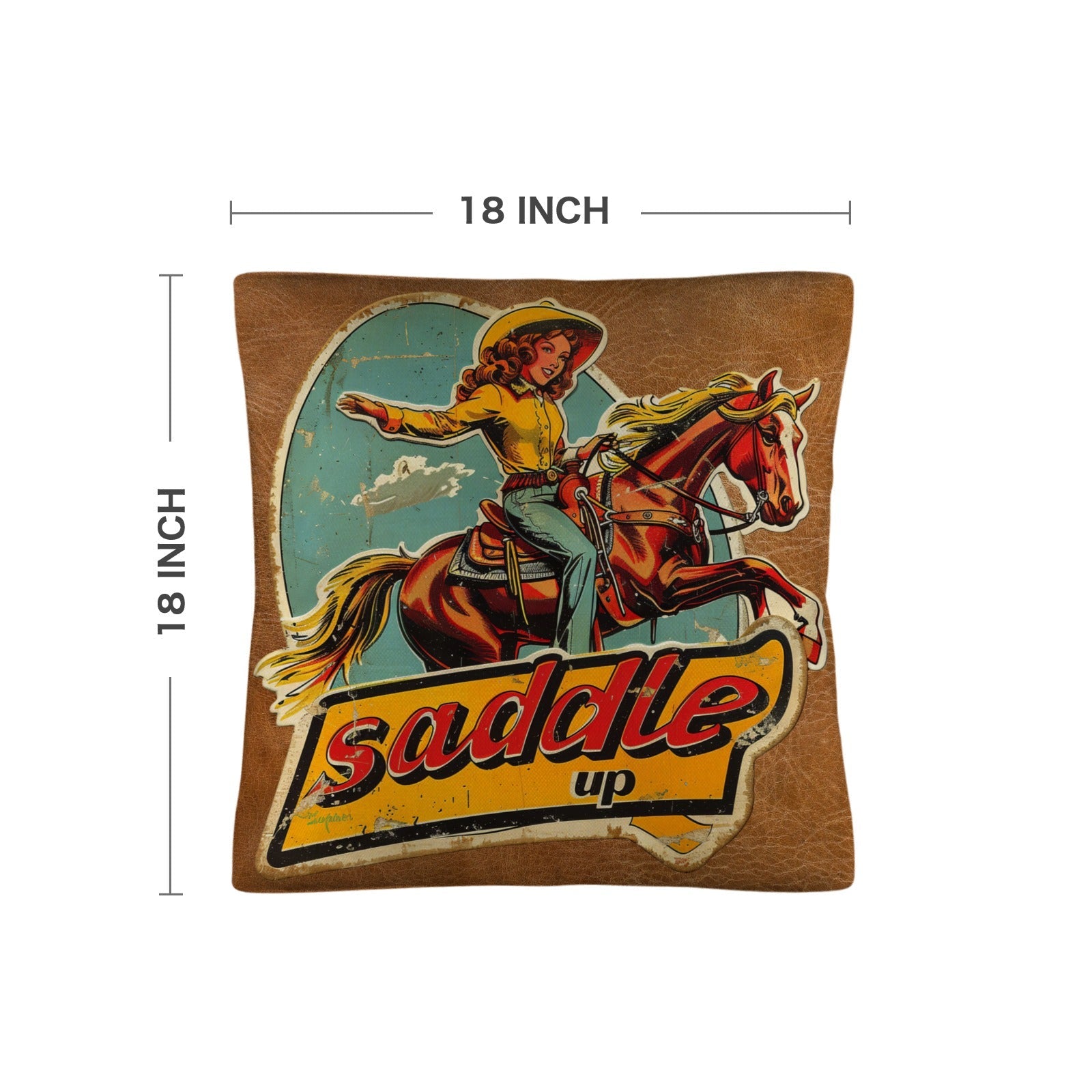 Baha Ranch Saddle Up Vintage Cowgirl Throw Pillow Case 18x18inch Made in America by Baha Ranch Western Wear - product image 4